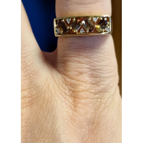 164 - 9ct Gold, Diamond & Citrine Set Ring, size R and 3.8g