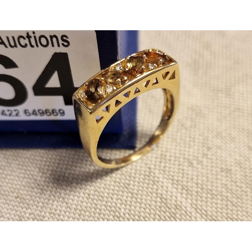 164 - 9ct Gold, Diamond & Citrine Set Ring, size R and 3.8g