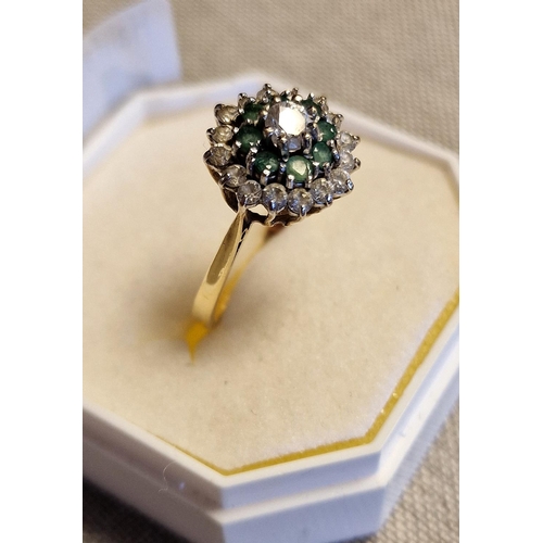 166 - 9ct Gold & Emerald Three-Tier Cluster Ring, size O and 2.8g