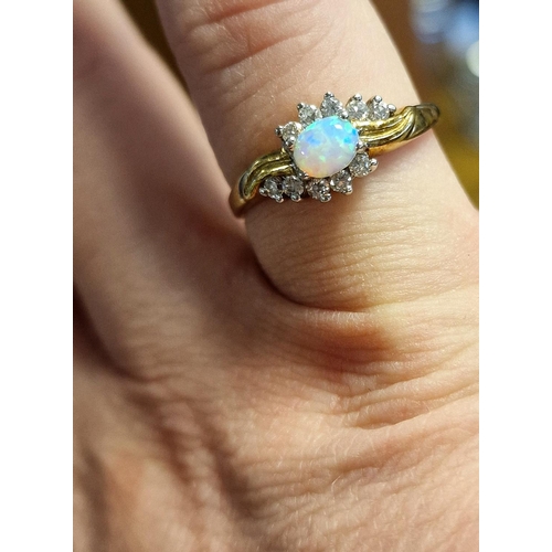 172 - 9ct Gold, Opal & Diamond Dress Ring