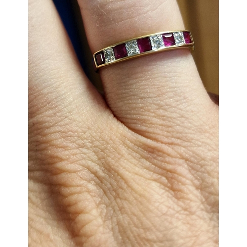 174 - 9ct Gold, Diamond & Ruby Half Eternity Ring, size L