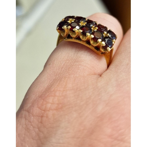 179a - 9ct Gold and Garnet Double Row Dress Ring - 4.4g