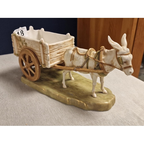 18 - Royal Dux Porcelain Donkey & Cart Figure - 28cm length