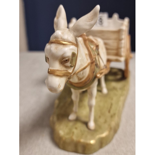 18 - Royal Dux Porcelain Donkey & Cart Figure - 28cm length