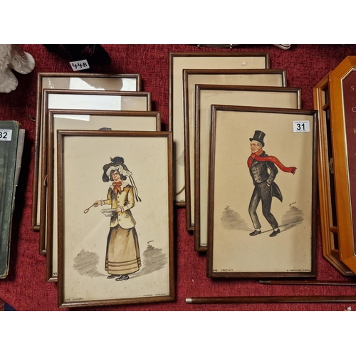 31 - Original Collection of Eight LJ Binns Charicature Artworks of Charles Dickens Characters inc Oliver ... 