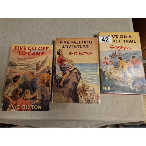 42 - Trio of First Edition Enid Blyton Famous Five Books inc Five are Together Again, Five Go to Demon's ... 