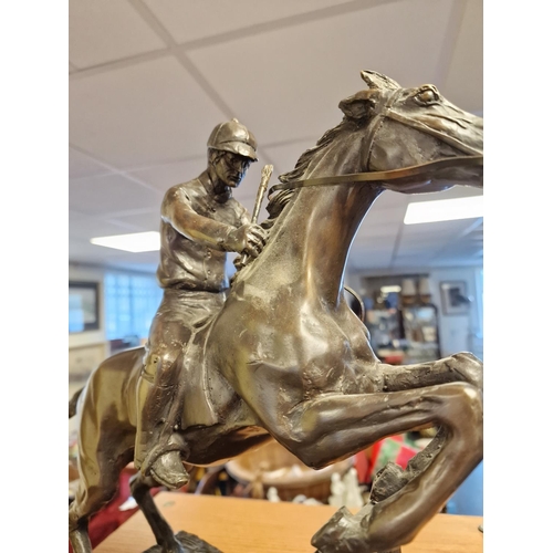 76 - Bronze Showjumping Horse and Rider Figure - Dressage/Horse Racing Interest - signed Bonheur to base ... 