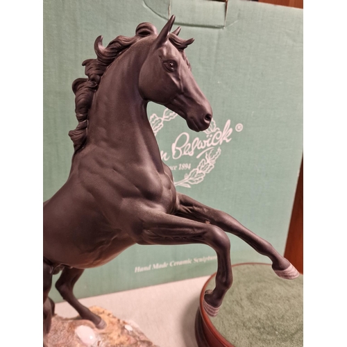 85 - Large Boxed John Beswick Cancara Black Horse Rearing Stallion Horse - 44cm high