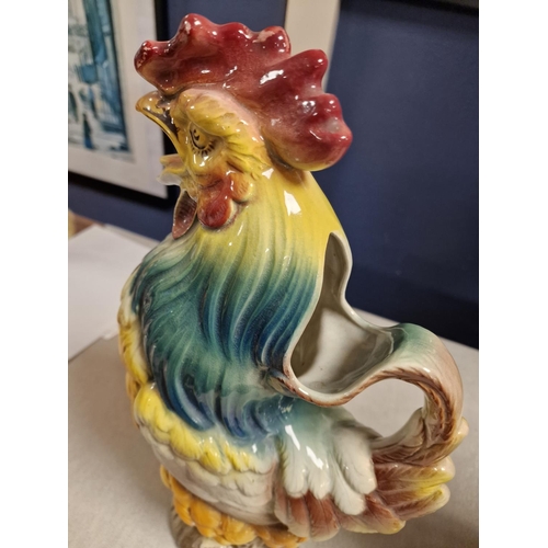 86 - Pair of Very Large Majolica Cockerel Hen Chicken Figures, one of which is a jug