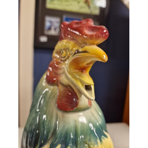 86 - Pair of Very Large Majolica Cockerel Hen Chicken Figures, one of which is a jug