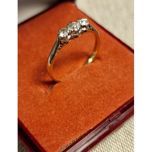 211 - 18ct Gold & Triple Diamond Ring - size m+0.5, 2.04g