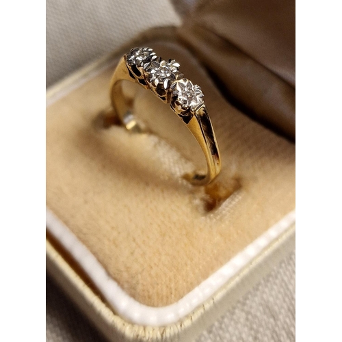 216 - 9ct Gold & Triple Diamond Ring - size L+0.5