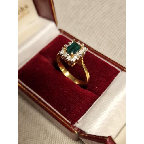 220 - 18ct Gold, Emerald and Diamond Dress Ring - size N, 4.75g