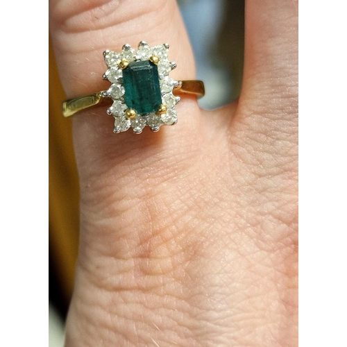 220 - 18ct Gold, Emerald and Diamond Dress Ring - size N, 4.75g