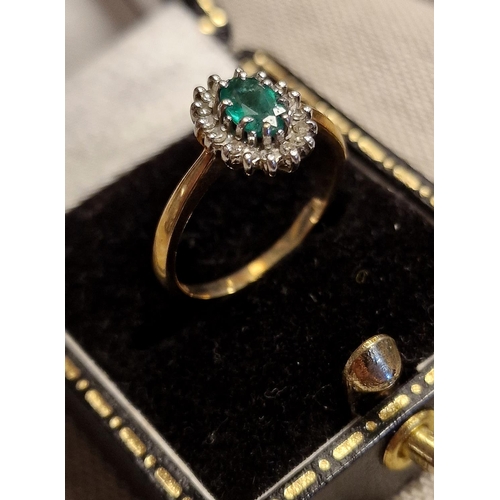 221 - 9ct Gold, Emerald and Diamond Ring, size L+0.5