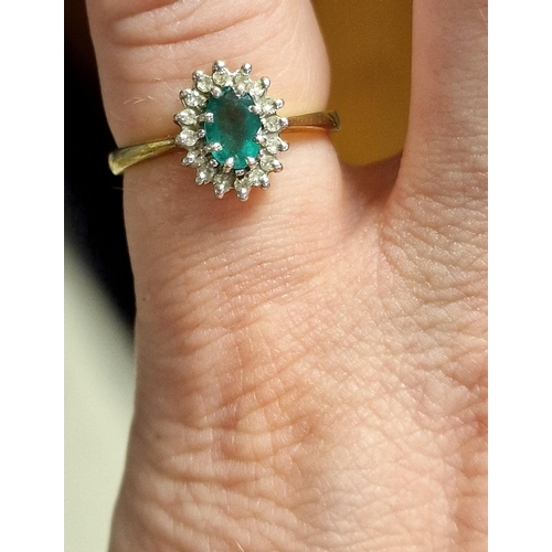 221 - 9ct Gold, Emerald and Diamond Ring, size L+0.5