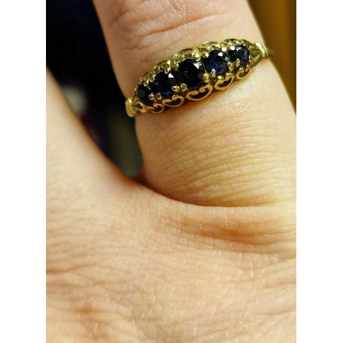 222 - 1930's 9ct Gold and Sapphire Dress Ring, size J+0.5