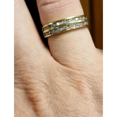 229 - 9ct Gold & Double Row Diamond Half Eternity Ring, size O+0.5, 2.2g