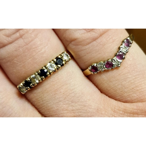 247 - Pair of 9ct Gold Eternity Rings, including a Diamond Ruby Wishbone Ring, sizes L & P