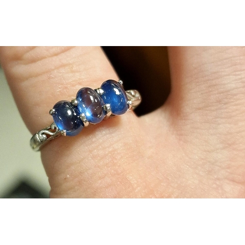 259 - 9ct White Gold and Triple Tanzanite Dress Ring - size M