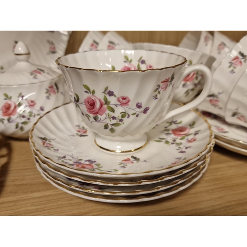 55k - Royal Adderley Pink Floral 'Fragrance Fluted Tea Set