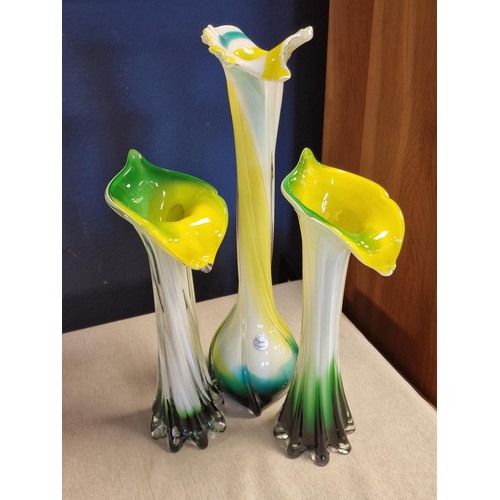 11a - Trio of Murano Studio Glass Jack in the Pulpit Tulip Vases - largest 39cm high