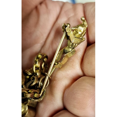 138 - 1930s 9ct Gold Charm Bracelet - 40g, w/ articulated Punch puppet - plus Two Brass Elephant Photo Fra... 