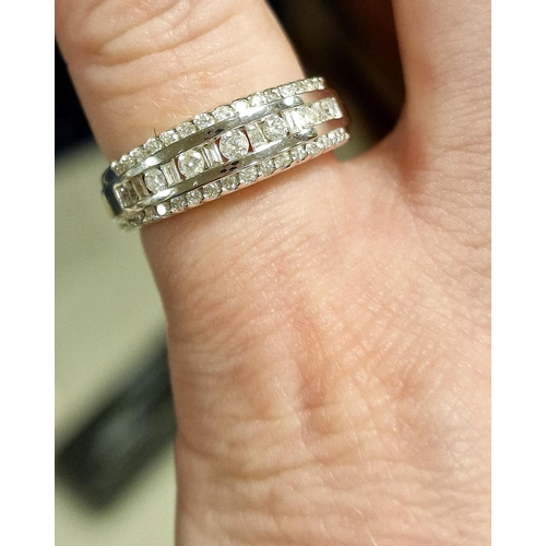 142 - 18ct White Gold and Diamond Triple Row Eternity Ring - size M+0.5, 5.6g