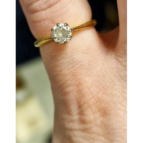 143 - Vintage 18ct Gold and Diamond Engagement Ring - roughly 0.5ct diamond, size L, 2.3g