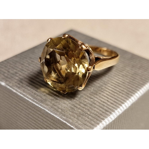 145 - 9ct Gold and Large Citrine Stone Dress Ring - size L, 7.95g