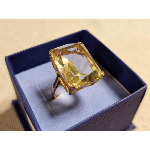 146 - 9ct Gold and Large Square-Cut Citrine Stone Dress Ring - size K+0.5, 6.95g