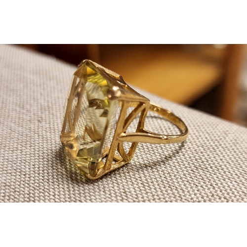 146 - 9ct Gold and Large Square-Cut Citrine Stone Dress Ring - size K+0.5, 6.95g