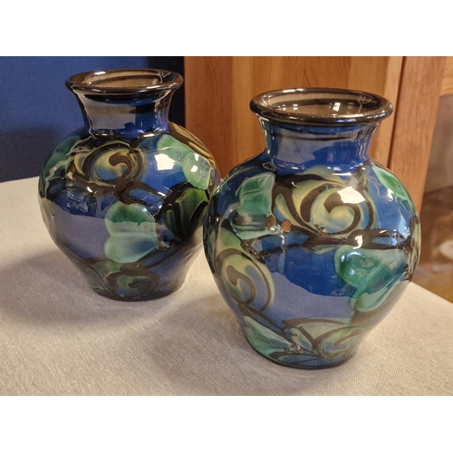 15 - Pair of Danish-Made Danico Blue and Green Vases - 16cm tall