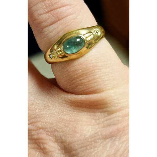 150 - 9ct Gold Green Jade and Diamond Dress Ring - size J