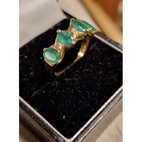 177 - 14ct Gold, Emerald and Diamond Ring, size N+0.5, 2.9g