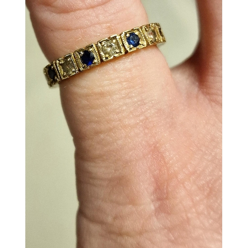 188 - 9ct Gold, Diamond & Sapphire Full Eternity Ring, size K