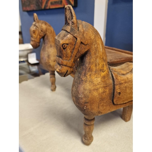 2 - Turn-of-the-Century Antique Hand-made Wooden Box with Horses to either side - approx 40cm x 26cm x 3... 