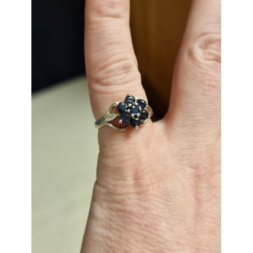 200 - Sapphire and Sterling Silver Cluster Ring