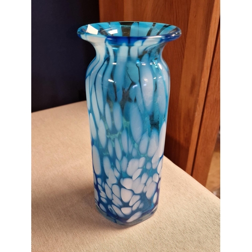 21 - Blue Mottled Maltese Mdina Glass Vase with Signature to Base - 20cm tall