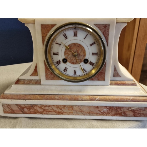 24 - Antique French Movement Marble Effect Mantle Clock with Brass Lady Figure - approx 56cm tall