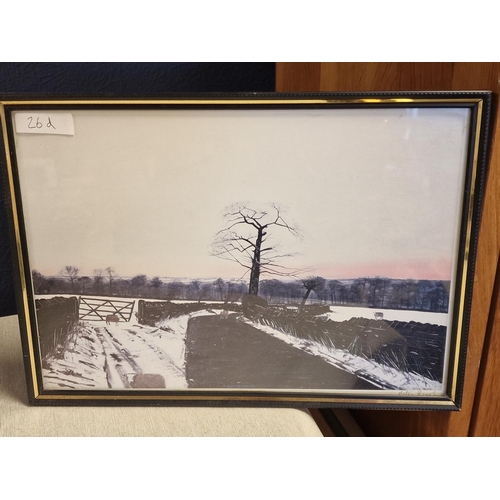 26d - Framed Pencil Signed Peter Brook (1927-2009) Print 'Sheep in Winter' - 36cm x 30cm