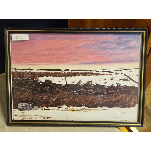 26e - Framed Pencil Signed Peter Brook (1927-2009) Print 'Red Sky at Night' - 36cm x 30cm