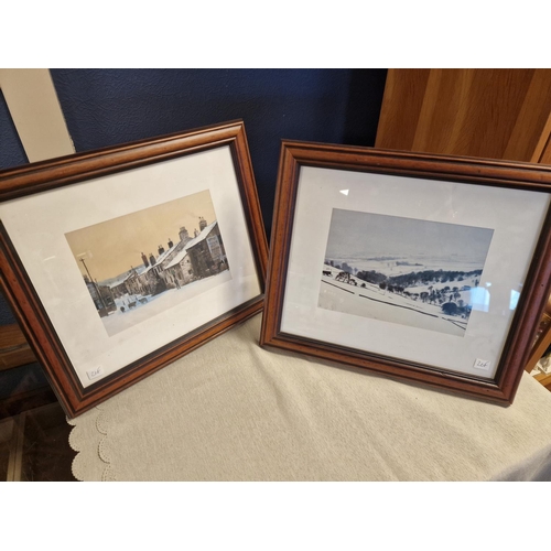 26f - Pair of Framed Peter Brook Prints (Christmas Cards) including 'Village - Christmas Eve' - 36cm x 31c... 