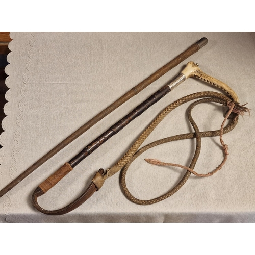 30i - Pair of Hunting or Riding Whips/Crops, both inscribed, one Silver Hallmarked with the name, Arnold R... 