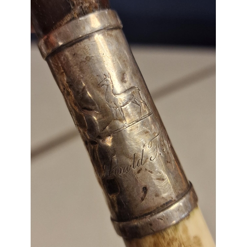 30i - Pair of Hunting or Riding Whips/Crops, both inscribed, one Silver Hallmarked with the name, Arnold R... 