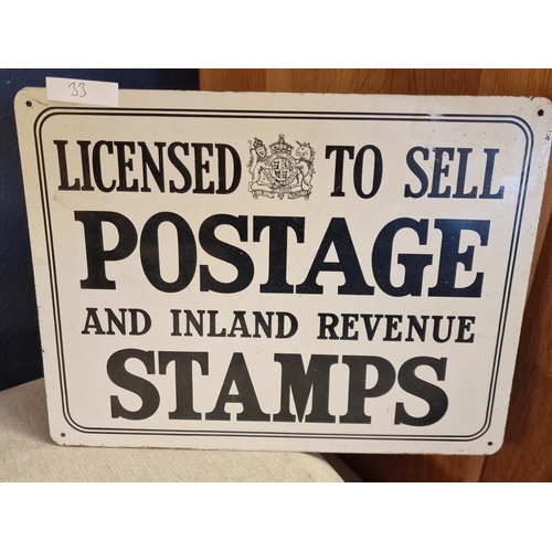 33 - Original Metal 'Licensed to Sell Postage and Inland Revenue Stamps' Advertising Sign - 28cm x 21cm