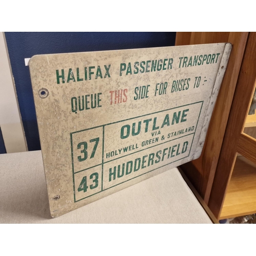 34 - Original Metal Double-Sided Halifax Passenger Transport Bus Queue Advertising Sign - 50.5cm x 38cm