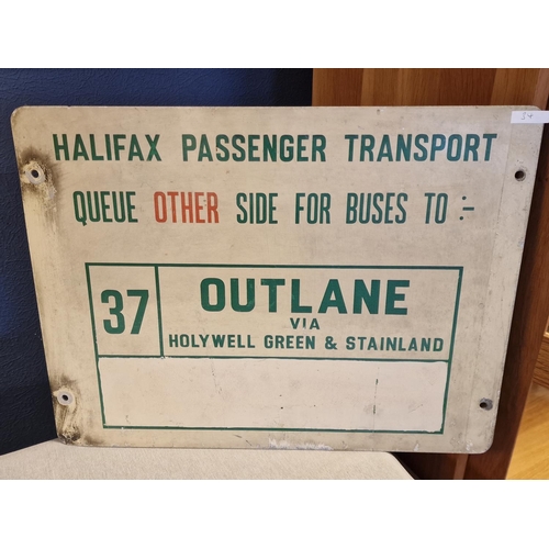 34 - Original Metal Double-Sided Halifax Passenger Transport Bus Queue Advertising Sign - 50.5cm x 38cm