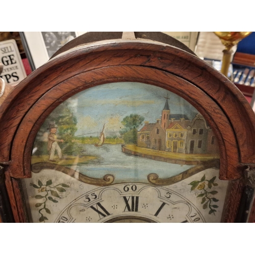 41 - Antique European Dutch Wall Clock with Hand-Painted Face - A/F, 125cm x 35cm x 21cm