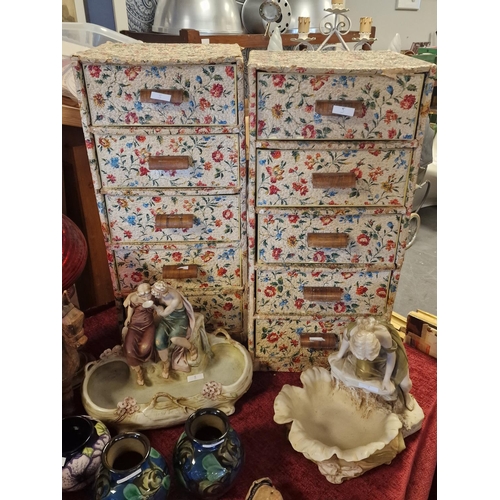 5 - Pair of Retro English-Made Jekmoth Floral Decorated 'Handy-Chest' Storage Drawers with Wooden Handle... 